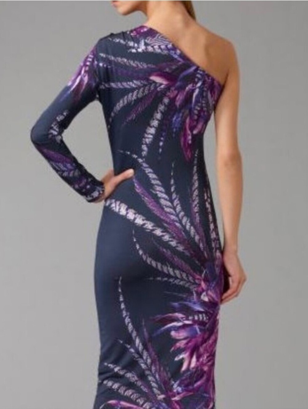 Vintage Roberto Cavalli Purple Leaf Print One Sleeve Dress